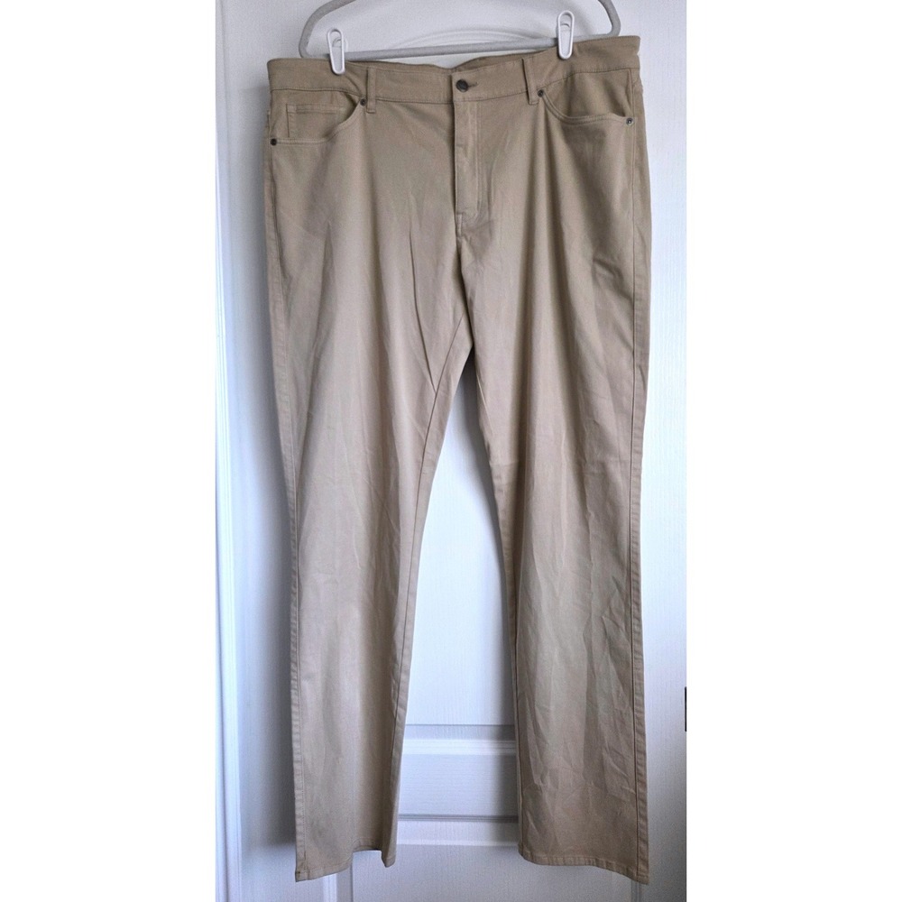Peter Millar Signature Sateen Classic Fit Pants Khaki Tan 40/34 2-Way Stretch